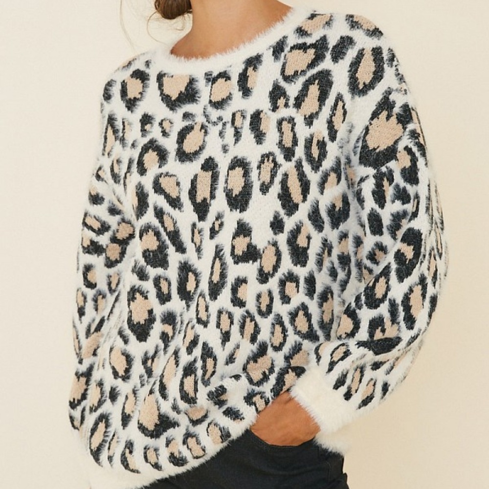Ivory Leopard Fuzzy Sweater